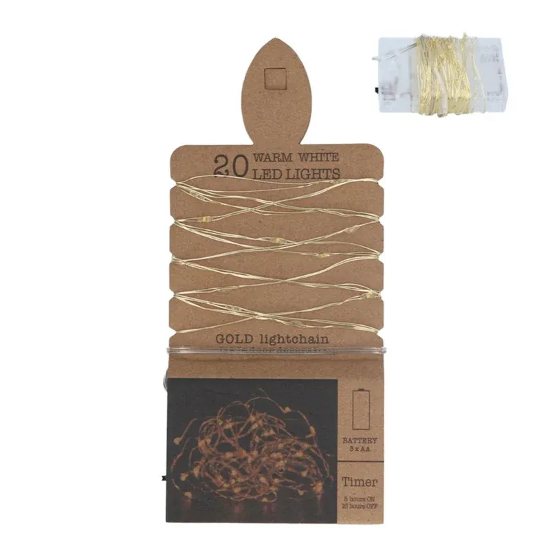 20 Warm Alabaster LED Lights on Gold Wire 2m USB Ports