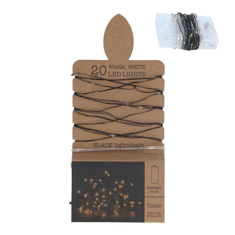 20 Warm Pearl LED Lights on Black Wire 2m