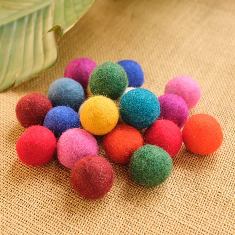 Hand-finished Wool Felt Balls, 3 cm Diameter, SOLID colors, Set 20