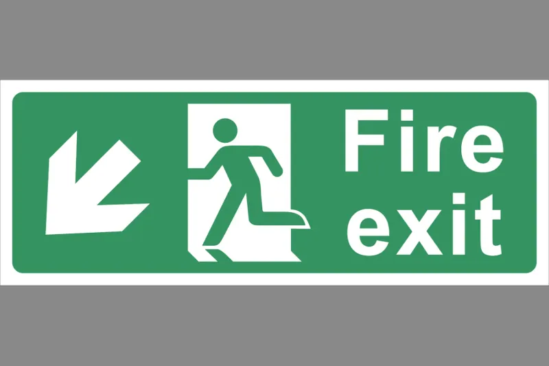 Fire Exit Arrow Down Left Sign - Health & Safety Signs High Quality Interior & Exterior Compatible Smart Home Systems