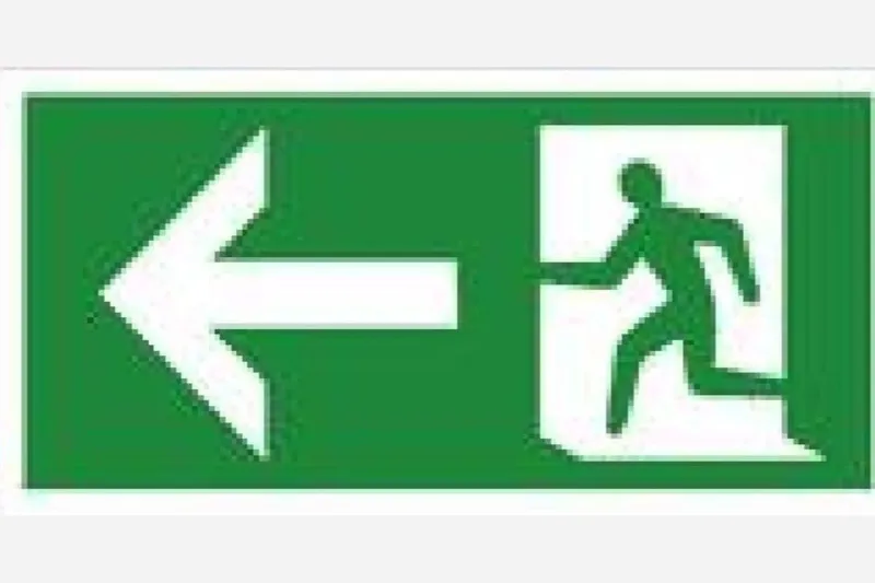 Fire Exit Direction Left Sign - Health & Safety Signs High Quality Interior & Exterior | 10-Year Battery | Voice Alert