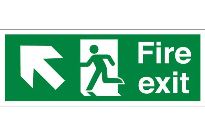 Heat Alarm Fire Exit Arrow Up Left Sign - Health & Safety Signs High Quality Interior & Exterior