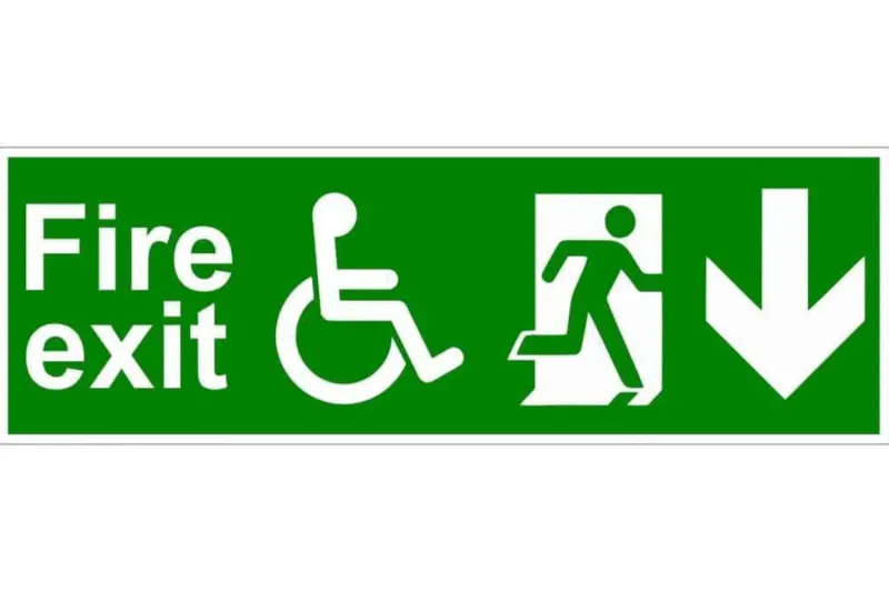 UL Listed Fire Exit Arrow Down Disabled Sign - Health & Safety Signs High Quality Interior & Exterior