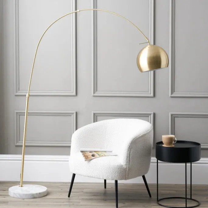 Feliciani Brushed Warm alloy Floor Lamp White Marble Base – Adjustable Elegance Modern Interiors : Edison Bulb Style