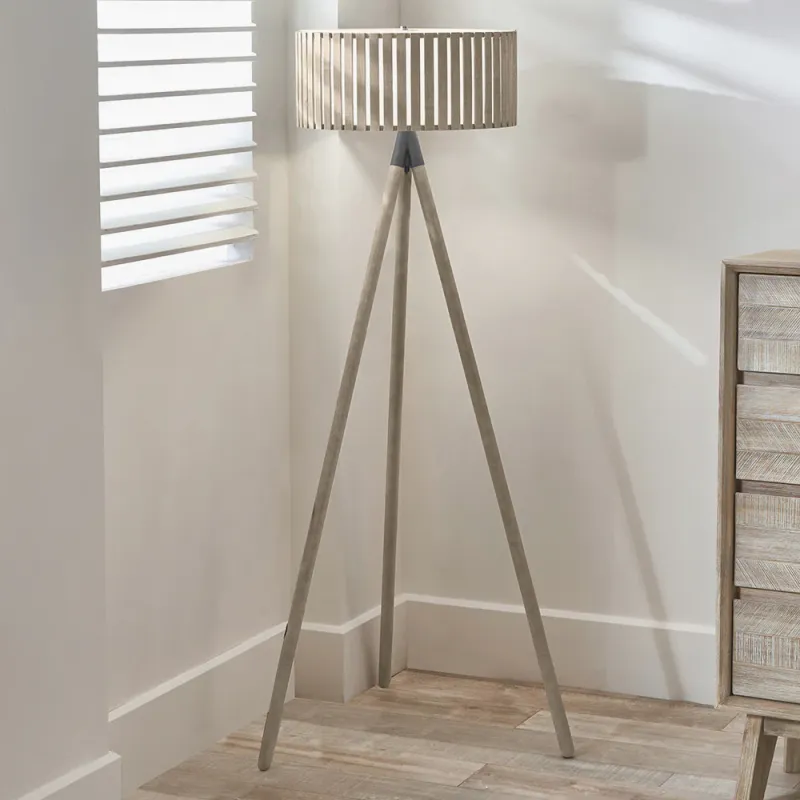 Rabanne Slatted Antique Wood Tripod Floor Lamp – Cutting-edge Wooden Lighting