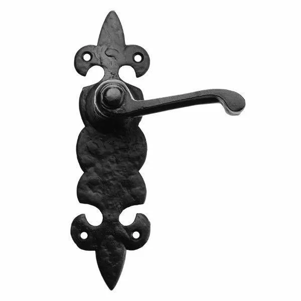 Gate Bolt Cast Iron Lever Door Handle On Fleur De Lys Backplate