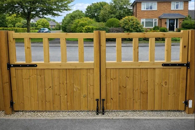 Wooden garden driveway gates, garden gates wooden 3ft 90cm High, Double Driveway Hardwood Garden Gates, Wooden Cottage Dri...