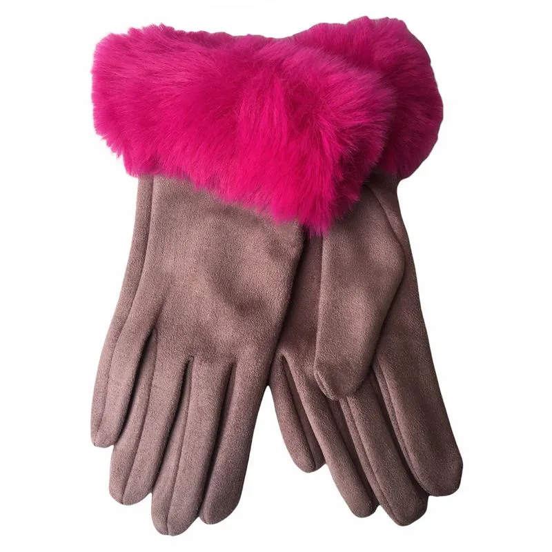 Bettina Faux Fur & Nubuck Gloves Lilac