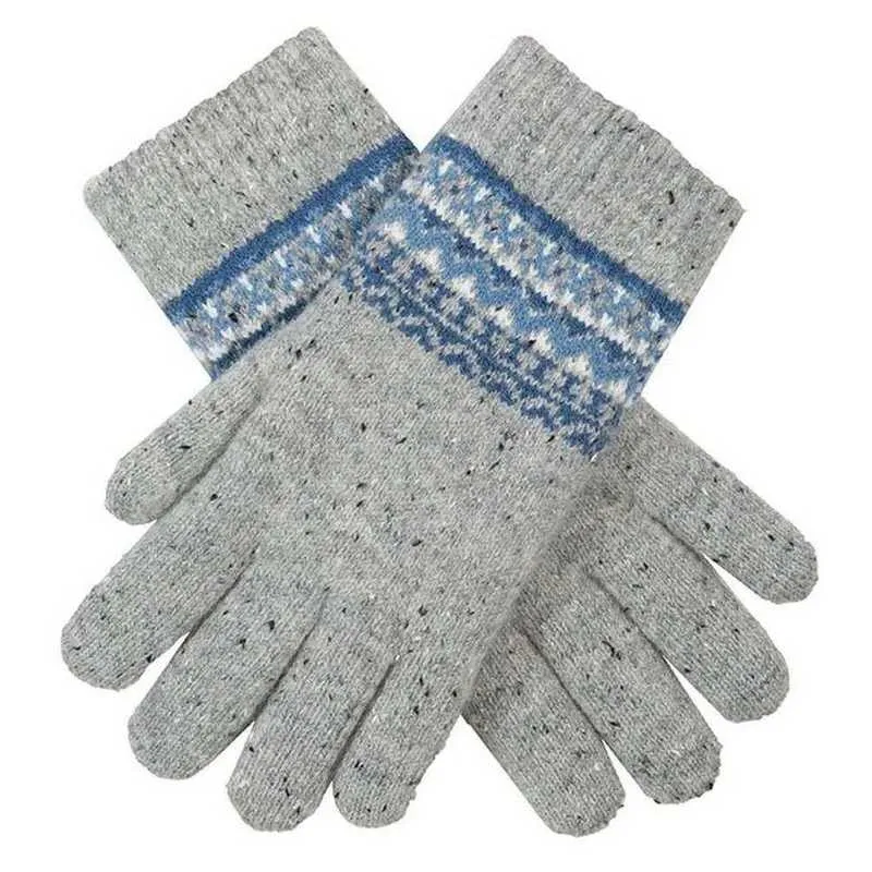 Donegal Speckled Yarn Fair Isle Gloves Dove Grey