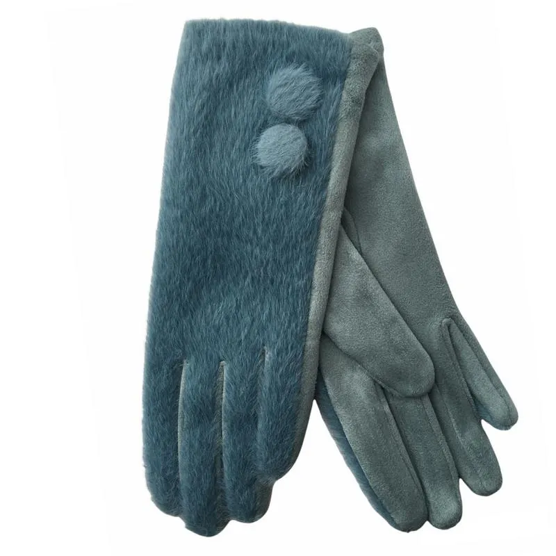 Grace Faux Fur Back Gloves Denim