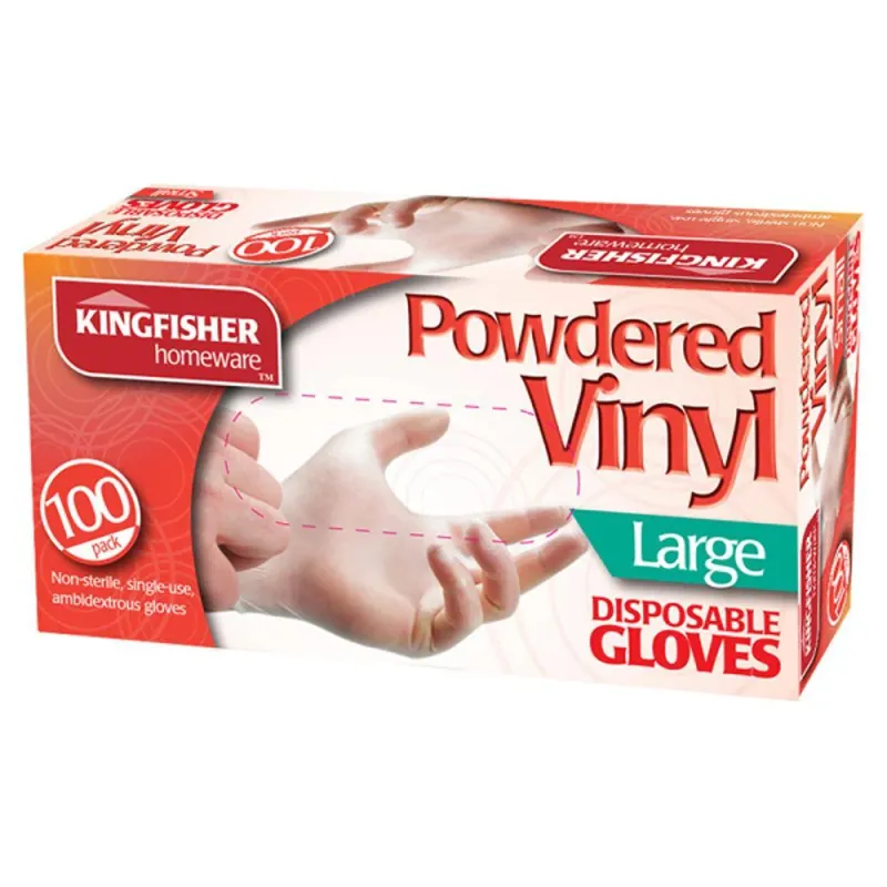Kingfisher Powdered Vinyl Disposable Gloves | Pack 100 | Spacious