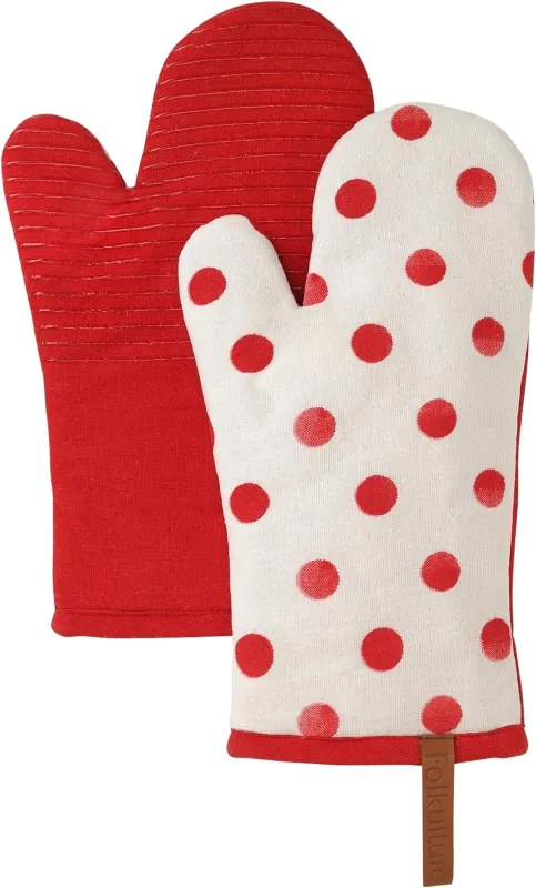 Oven Gloves Silicon Grip - Polka Cherry