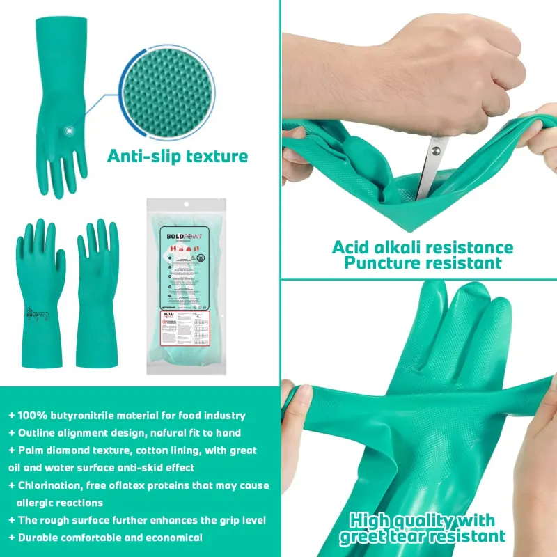 1 Pair 13'' Extra Plush Nitrile Gloves - Chemical, Acid Resistant, Long Sleeve Gardening, Painting, Cleaning, Latex-Free.