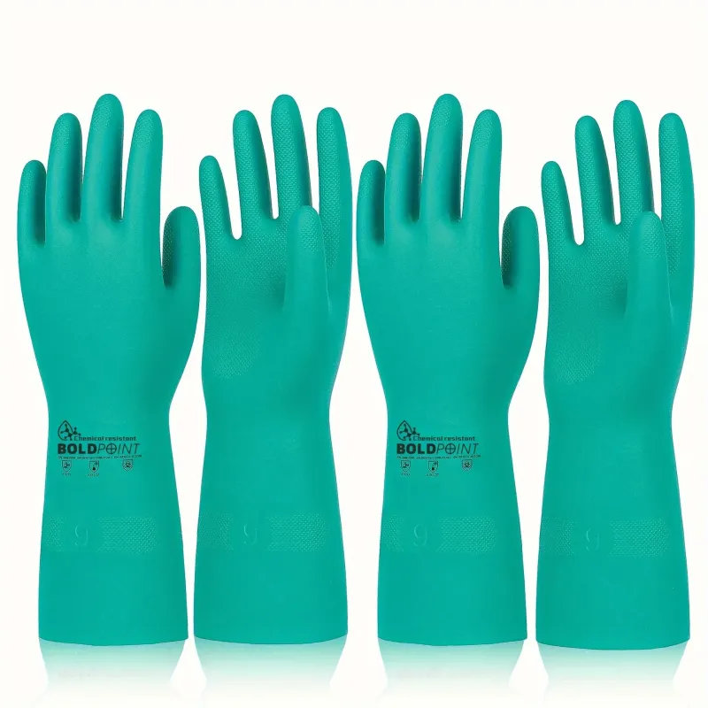 2 Pairs Reusable Nitrile Gloves - Extra Thick, Generous Sleeve, Dishwashing, Gardening, Pet Care, Chemical & Latex Free