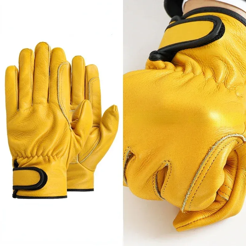 Work Gloves Cowhide Leather Workers Work Welding Safety Protection Garden Sports Motorcycle Driver Wear-proof Gloves
