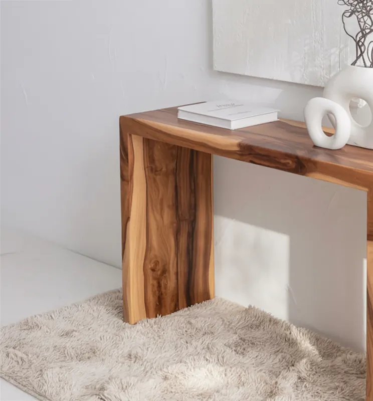 Artisan Handcrafted Natural Wood Console – Modern Green Hallway Table