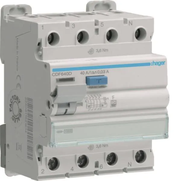 Hager Fi-Schalter 4polig 10kA CDF640D 40A 30mA Typ F