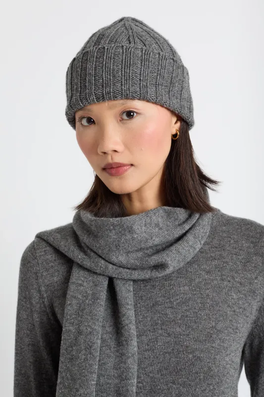 Grey Wool-Cashmere Ribbed Hat