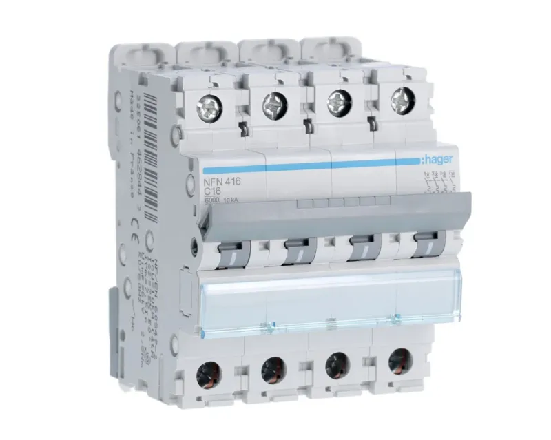 HAGER Disjoncteur 4P 6/10KA courbe C 16A 4 modules NFN416