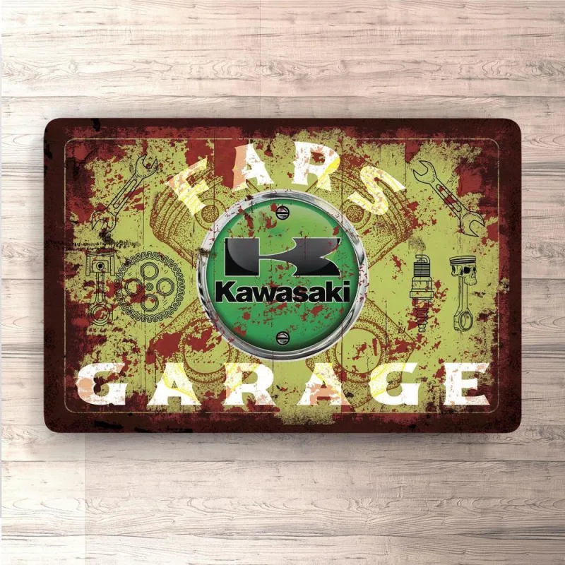 Kawasaki Dad's Garage Old-style Signs, Mouse Pad, Doormat