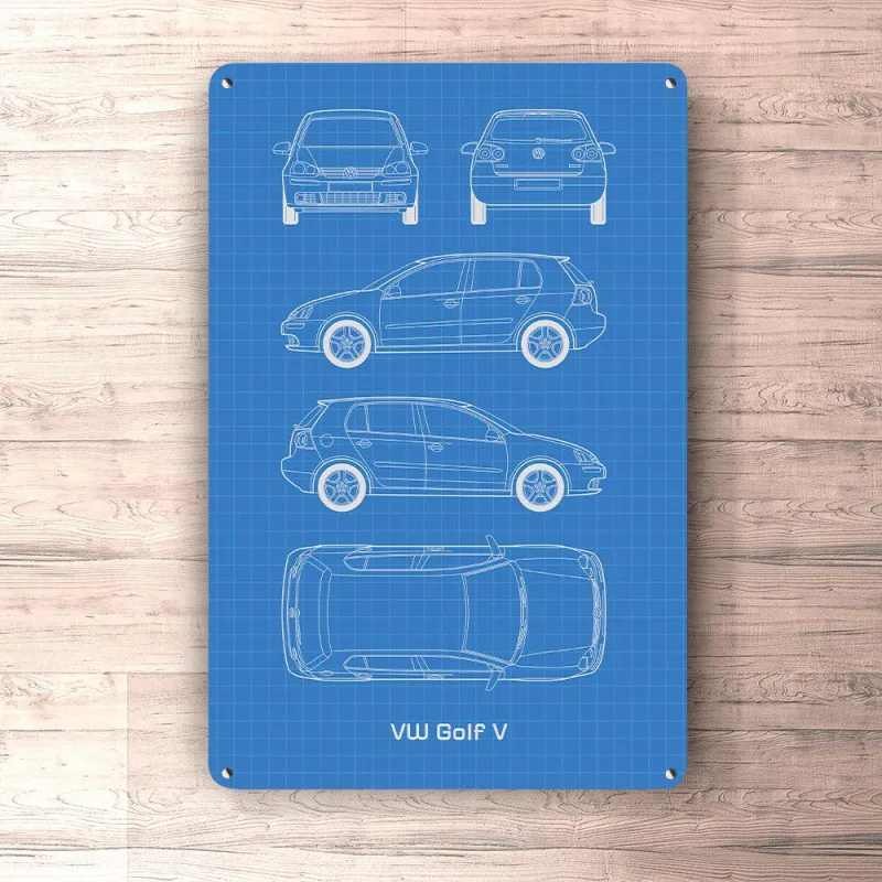 Volkswagen VW Golf V 4 Door Blueprint Signs, Mouse Pad, Door Mat