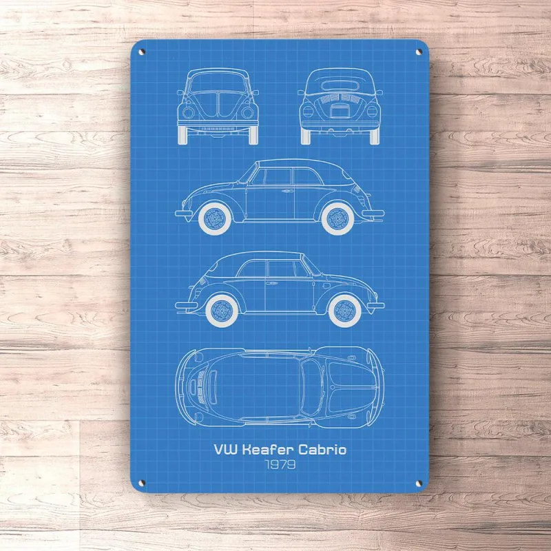 Volkswagen VW Keafer 1979 Cabrio Blueprint Signs, Mouse Pad, Doormat