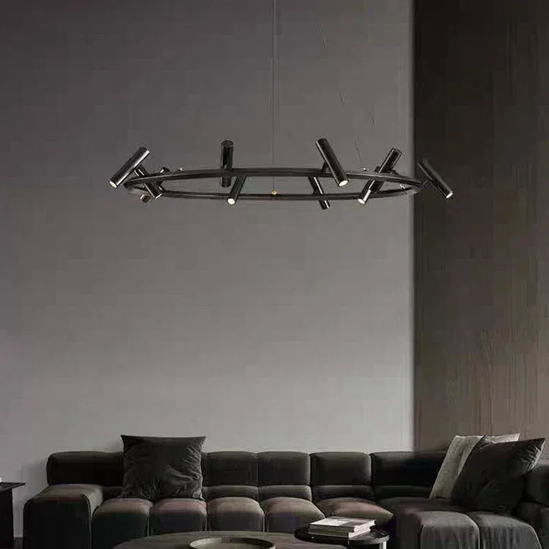 Afralia™ Charcoal LED Spot Chandelier: Modern Minimalist Rotatable Hanging Lamp Home Decor Water Resistant