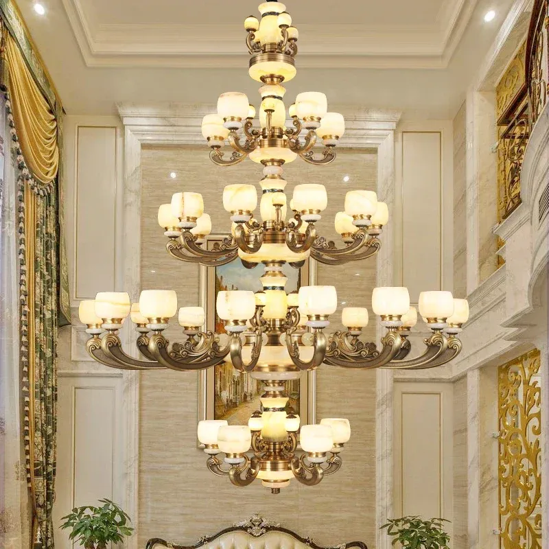 Afralia™ Jade Chandelier: Modish Chinese Zen Living Room Lamp Duplex Building Guangdong Zhongshan