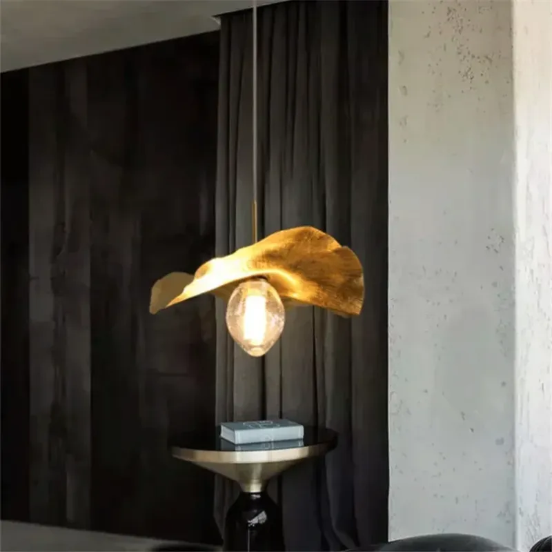 Afralia™ Lotus Leaf Brass Pendant Lamp Pared-down Living Room and Dining Room