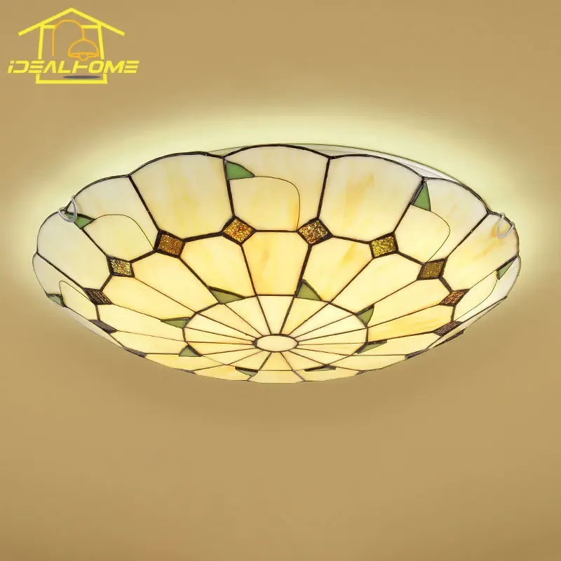 Afralia™ Old-style Tiffany Glass Ceiling Lamp Home Decor Bedroom Living Room