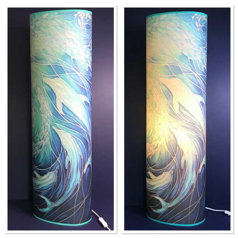 Dolphin Shoal Contemporary Floor Lamp - Indigo Dolphin Art Lamp - Tranquil Calming Free Standing Lamp