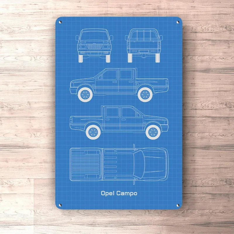 Opel Campo Dual Cabin Blueprint Signs, Mouse Pad, Door Mat