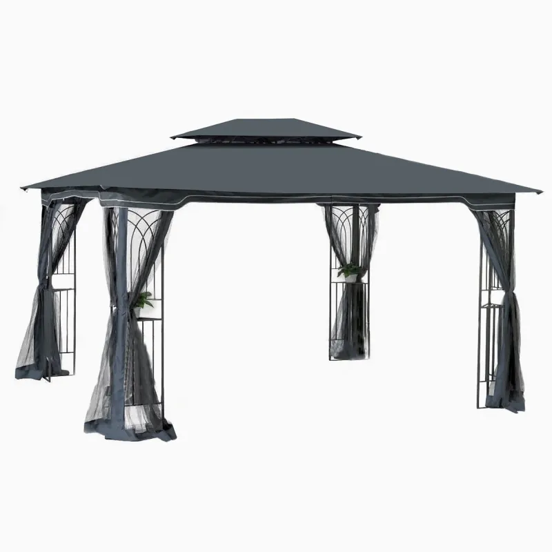 Patio Gazebo Tent Ventilated Dual Roof And Mosquito Net