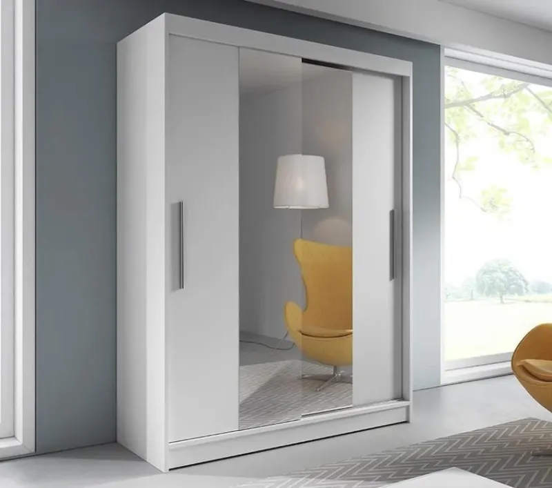 Vista 01 Sliding Mirror Door Wardrobe 150cm Snow Matt Oak Sonoma