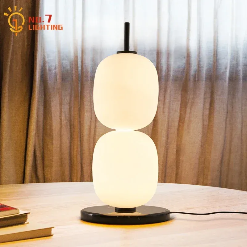 Afralia™ Glass Gourd Table Lamp Marble Base Today's LED Indoor Lighting | Multi-Color | Sound Activated