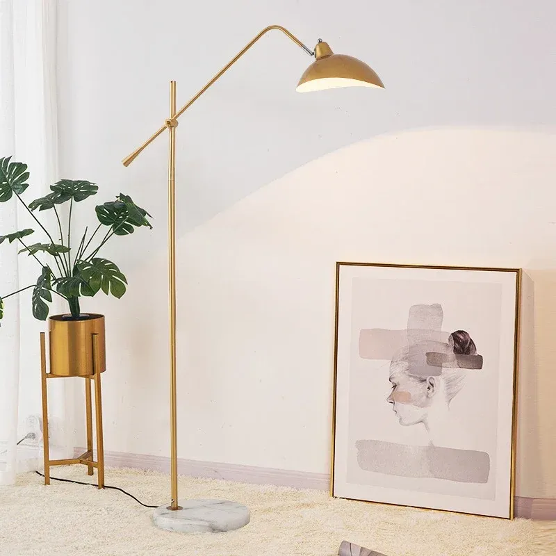 Afralia™ Nordic Aurum Marble Base Floor Lamp Adjustable Length Indoor Light