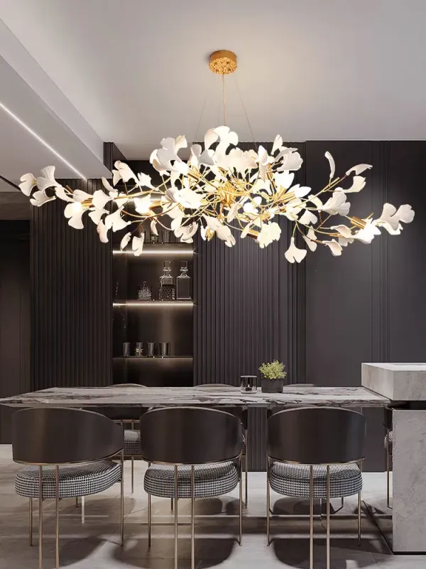 Afralia™ Nordic Earthenware LED Chandelier: Elegant Ginkgo Leaf Lamp Modern Living & Dining Rooms