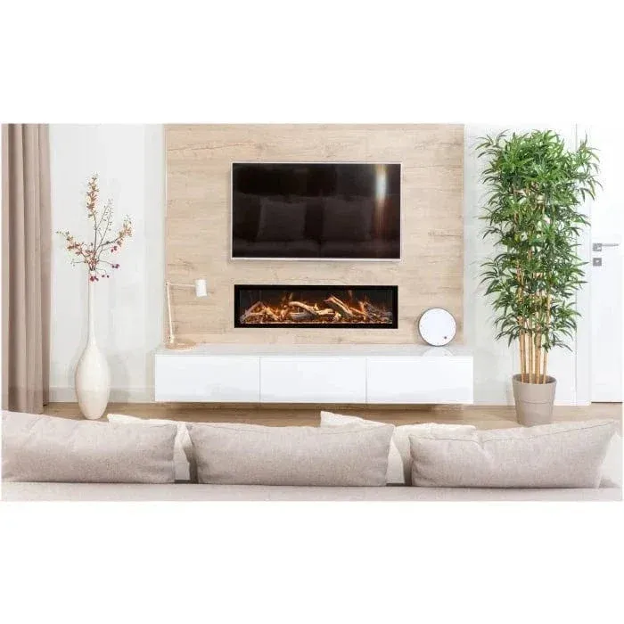 Energy Efficient Amantii Symmetry Xtra Elevated Bespoke Indoor/Outdoor Linear Built- Electric Fireplace