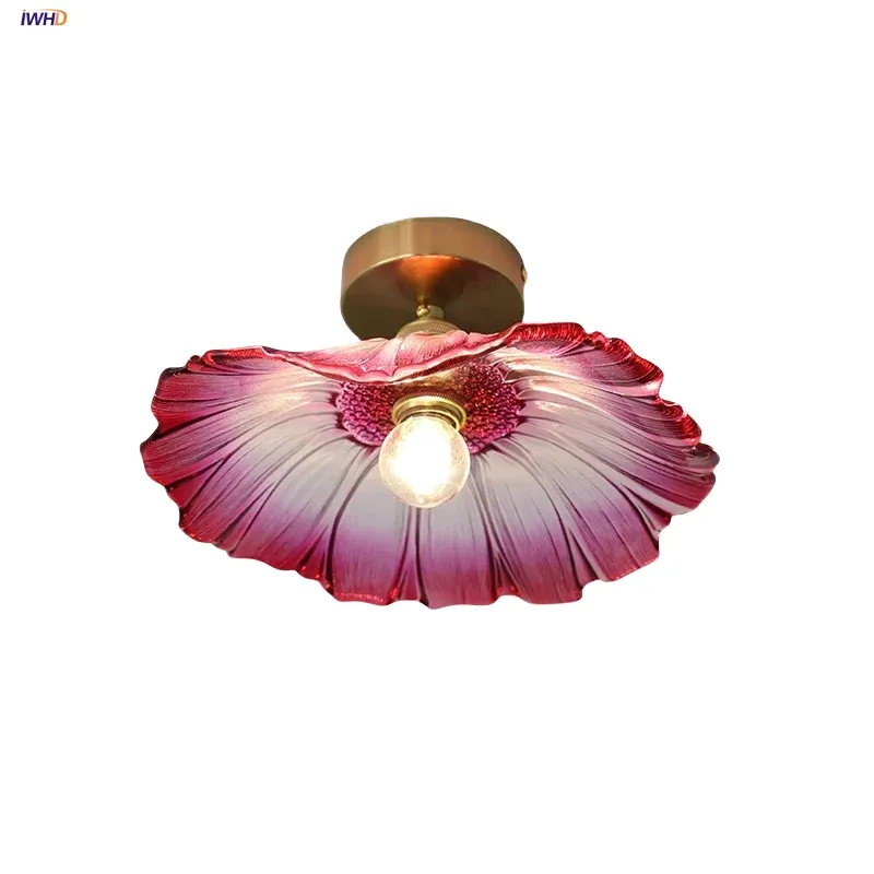 LED Powered Afralia™ Lotus Leaf LED Ceiling Lamp Mauve Glass Nordic Copper Interior Lighting