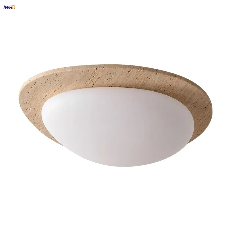 Afralia™ White LED Ceiling Buoyant Fixture | Wabi Sabi Yellow Cave Stone Decor