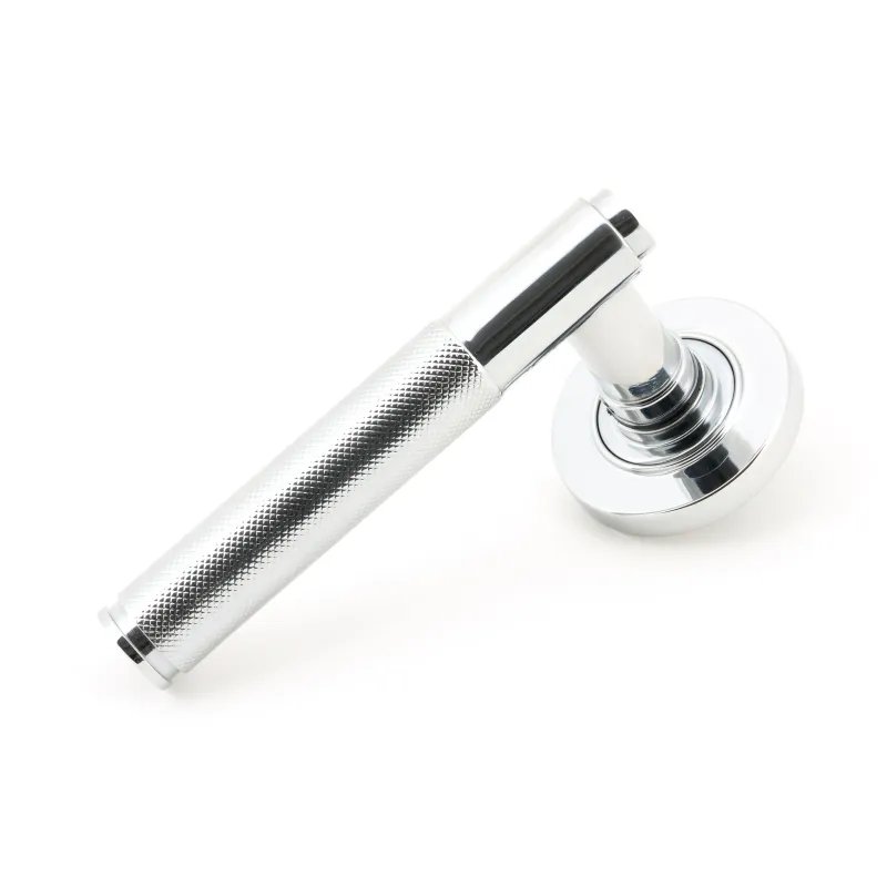 Shiny Chrome Brompton Lever on Rose Set (Plain) - Unsprung | From Anvil