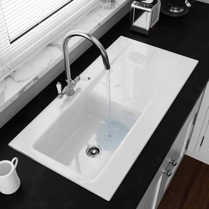 Astini Desire 100 1.0 Bowl Gloss Alabaster Ceramic Kitchen Sink Waste Options