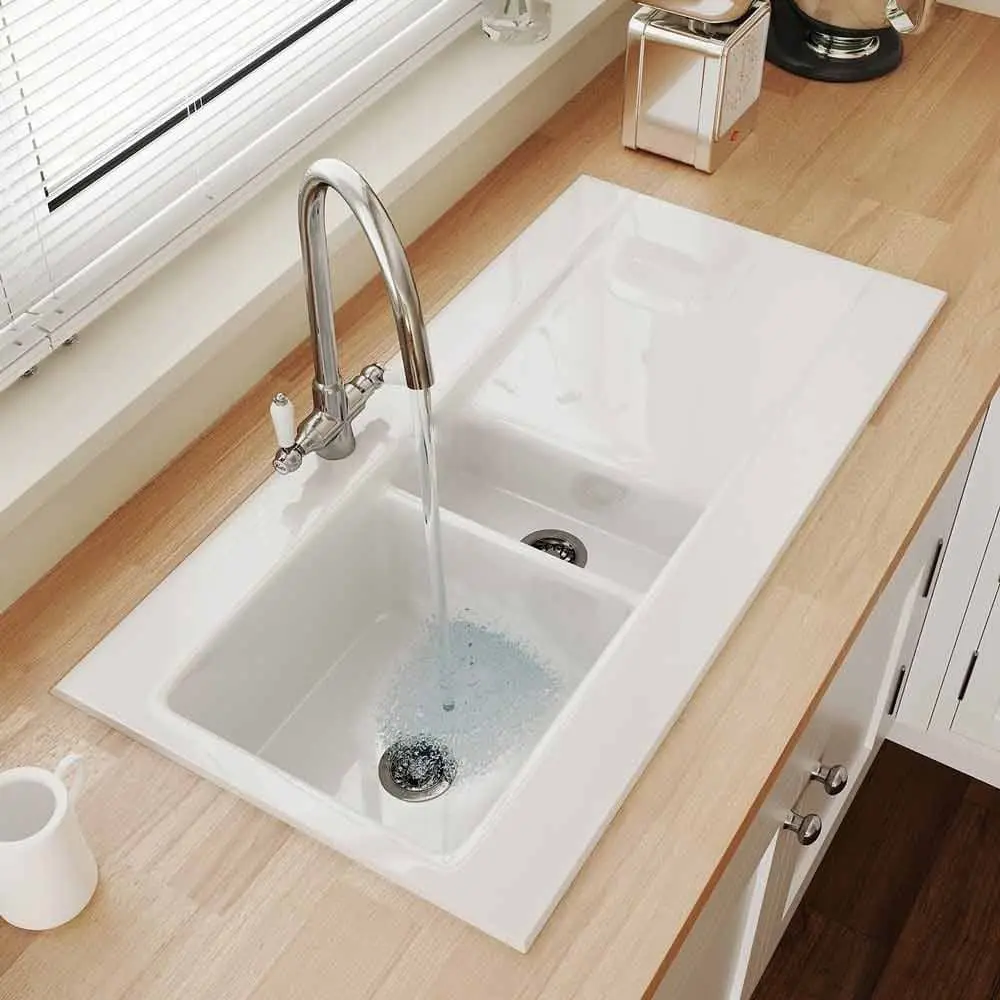 Astini Desire 150 1.5 Bowl Gloss White Earthenware Kitchen Sink Waste Options