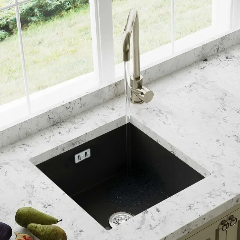 Astini Hampton 100 1.0 Bowl Matt Charcoal Ceramic Undermount Kitchen Sink Waste