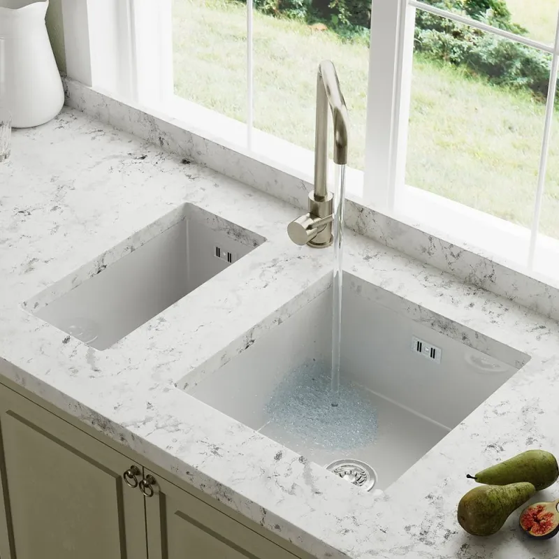 Astini Hampton 150 1.5 Bowl Pearl Ceramic Undermount Kitchen Sink Waste