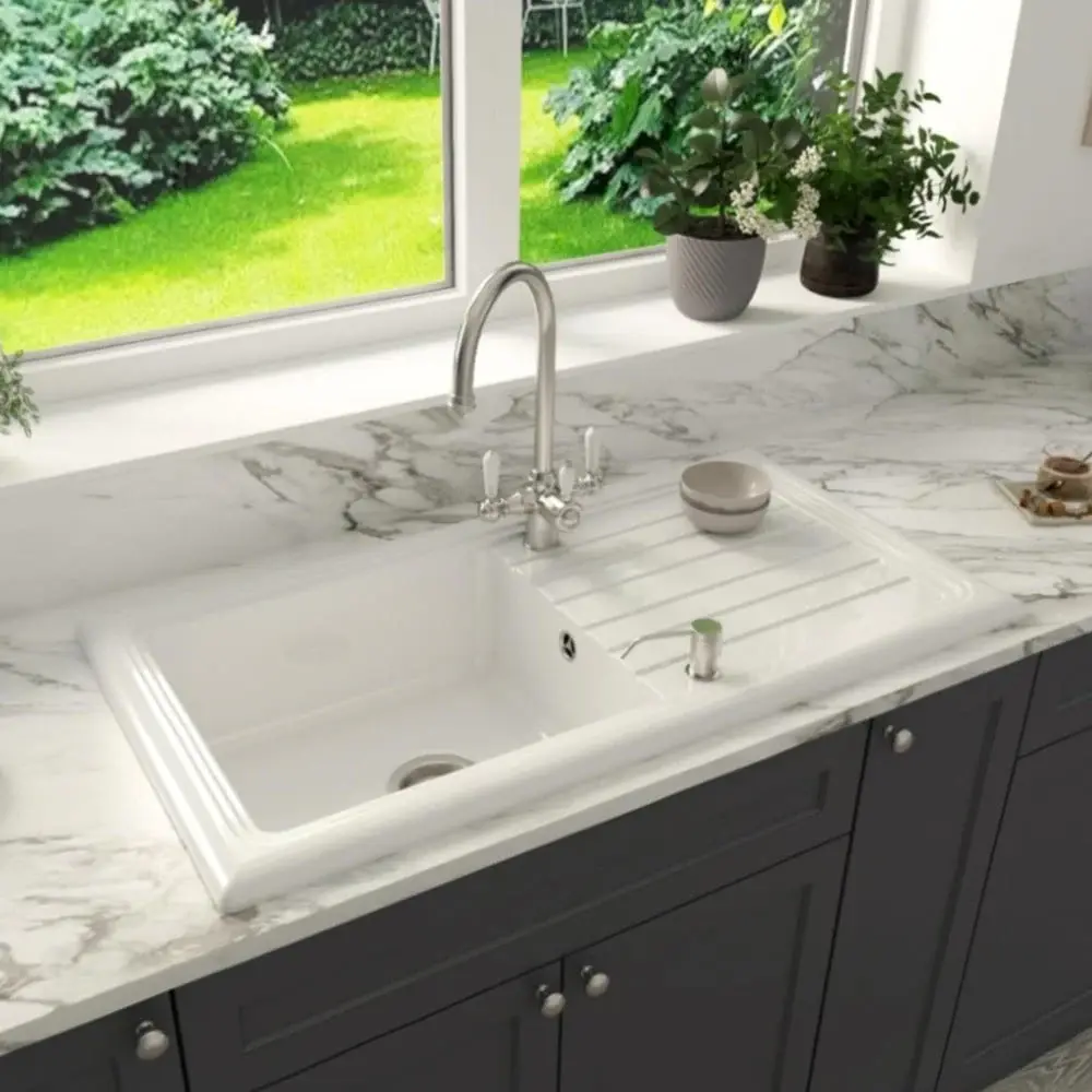 Astini Lago 100 1.0 Bowl Fireclay Stoneware Kitchen Sink Waste & Overflow