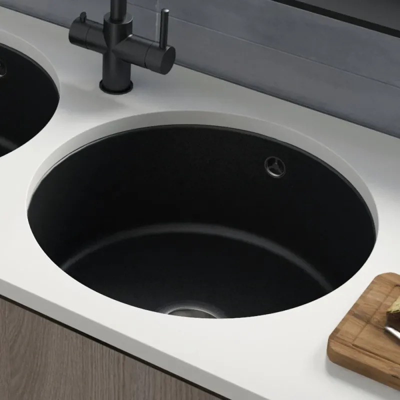 Astini Round Inset/Undermount 460 1.0 Bowl Matt Charcoal Ceramic Kitchen Sink Waste & Overflow