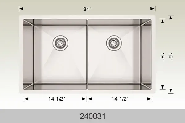 Bosco Basic Series Plus 31″ x 18″ Double Bowl Kitchen Sink Radius Corner 240031