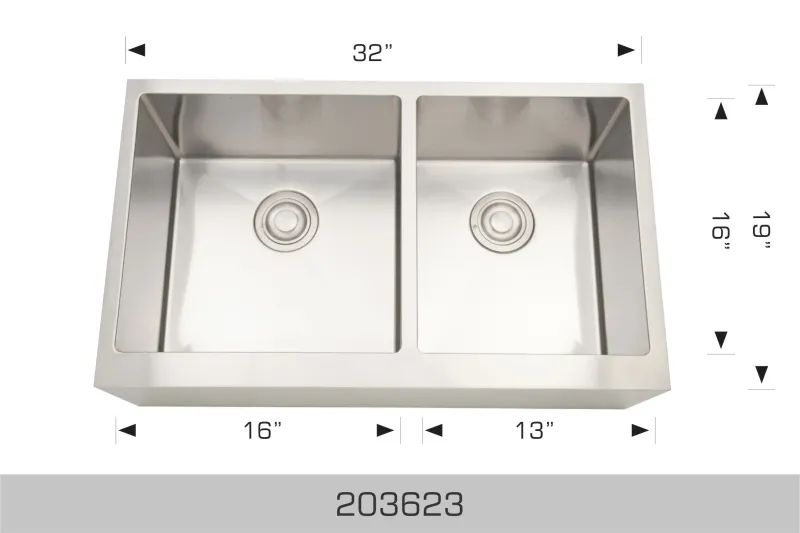 Bosco Deluxe Series 32″ x 19″ Dual Bowl Kitchen Sink Apron Radius Corner 203623