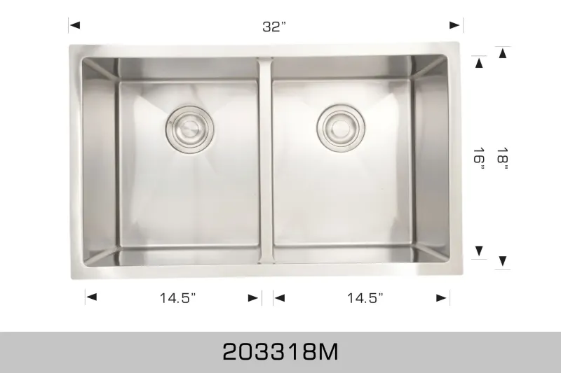 Bosco Deluxe Series 32 ” x 18″ Radius Corner Paired Bowl Kitchen Sink 203318M